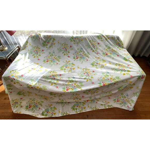 Vintage 70s bedsheets set, flat and fitted, green yellow floral, full size bed - Picture 4 of 8